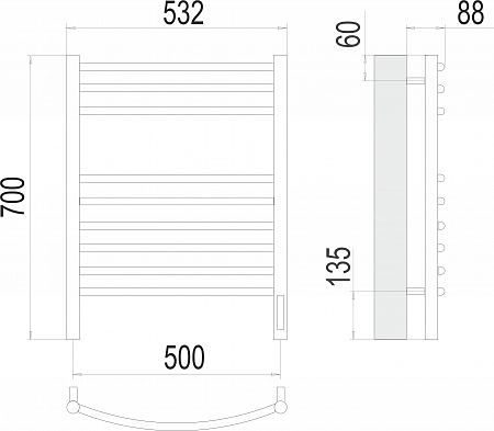 Классик П9 500х700 электро (sensor quick touch)  Полотенцесушитель TERMINUS Иваново - фото 3