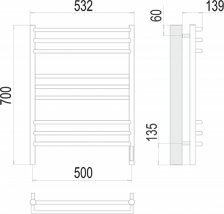 Прато П9 500х700 электро (sensor quick touch) Полотенцесушитель  TERMINUS Иваново - фото 3