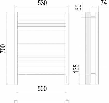 Ното П9 500х700  электро (sensor quick touch) Полотенцесушитель  TERMINUS Иваново - фото 3