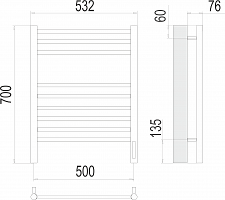 Аврора П9 500х700 электро (sensor quick touch)  Полотенцесушитель TERMINUS Иваново - фото 3