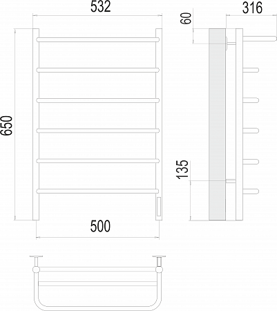 Полка П6 500х650 Электро (quick touch) Полотенцесушитель  TERMINUS Иваново - фото 3